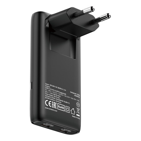 Chargeur secteur Verbatim Fold'n'Go GaN 2x USB-C 65W (Noir)