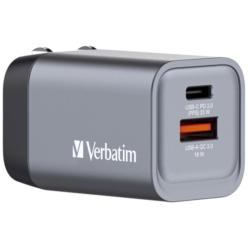 Chargeur secteur Verbatim GNC 1x port USB-A + 1x port USB-C 35W (Noir)
