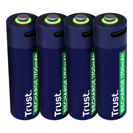 Pack de 4 piles rechargeables par USB-C Trust type AA - 1700 mAh - Cable recharge inclus (R06)