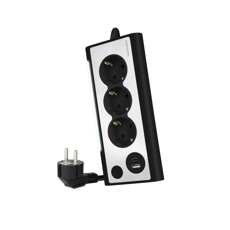Multiprise 3 prises Nanocable + 1x USB-A et 1x USB-C 1.5m
