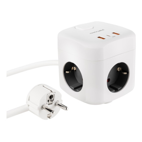 Multiprise Nanocable GaN  x 3 prises + x 2 USB-A + x 1 USB-C 20w (Blanc)