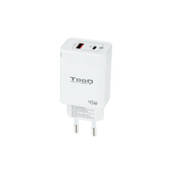 Chargeur secteur TooQ 1x port USB-A + 1x port USB-C 45W (Blanc)
