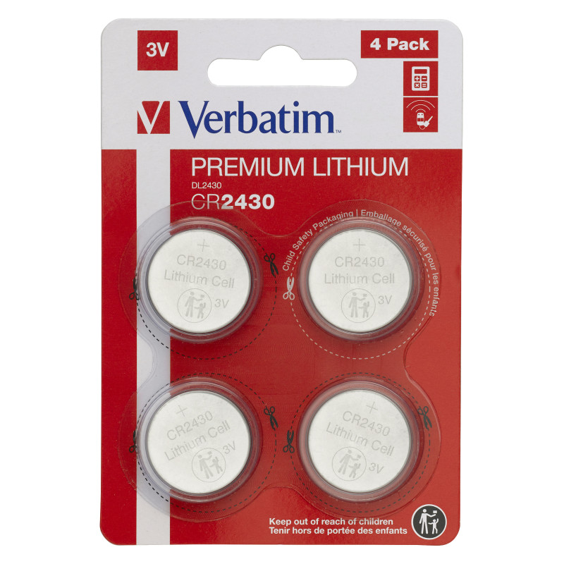 Lot de 4 Piles plates Verbatim Premium CR2430 3V