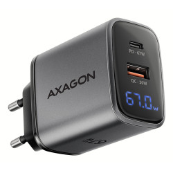 Chargeur secteur Axagon ACU-PQ67D - 1x USB-A + 1x USB-C 67W (Gris)