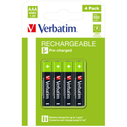 Lot de 4 piles rechargeables Verbatim Premium type AAA (LR03) 1,2V 950mAh