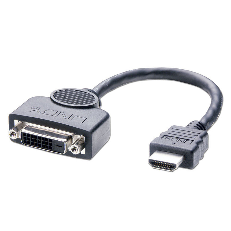 Câble adaptateur Lindy HDMI vers DVI-I M F 20cm (Noir)