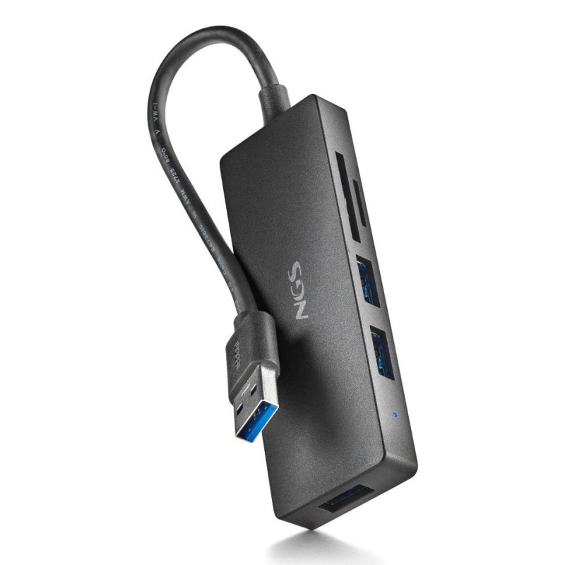 Hub USB-C 3.0 NGS iHub Reader - 3 ports USB-A + lecteur de cartes (Gris)
