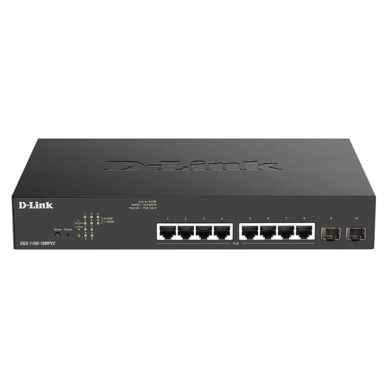 D-Link Switch DGS-1100-10MPV2 E 8xGBit 2xSFP 19" Managed PoE+ (130W) Ohne UK Stecker