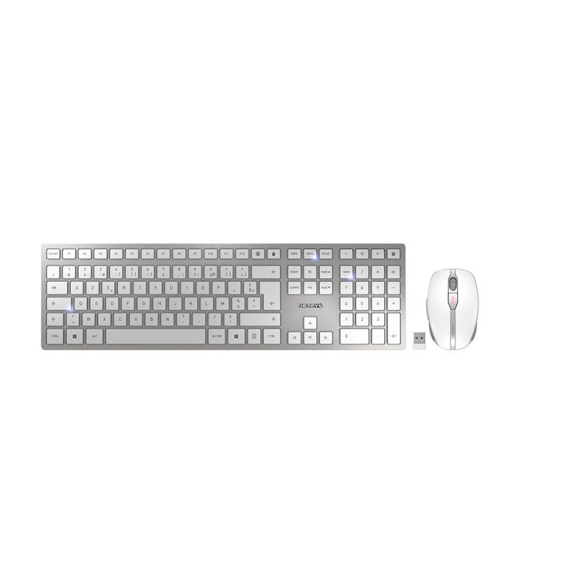 CHERRY Desktop DW 9100 SLIM [FR] WL AES silver white BT Lithium batterie - wochenlange Nutzung ohne Aufladung