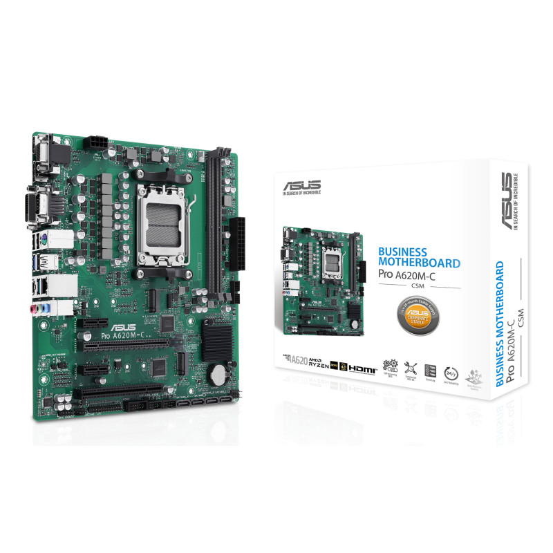 ASUS PRO A620M-C-CSM AM5 A620 HDMI-DP-DVI-VGA 2xM.2 µATX Business Series. 24 7 ready