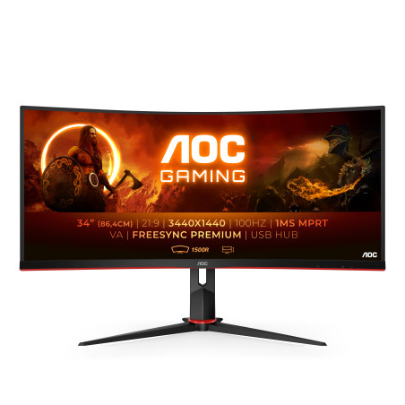 Mon 34 AOC Gaming CU34G2 BK Curved UWQHD 100hz HDMIx2 Hub USB 3.0