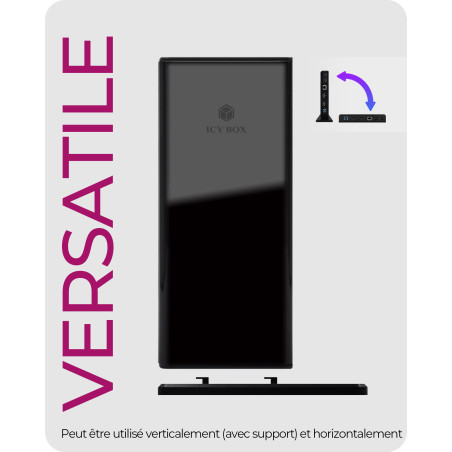 Station d'accueil USB-C 3.0 Icy Box IB-DK2251AC avec alimentation (Noir)