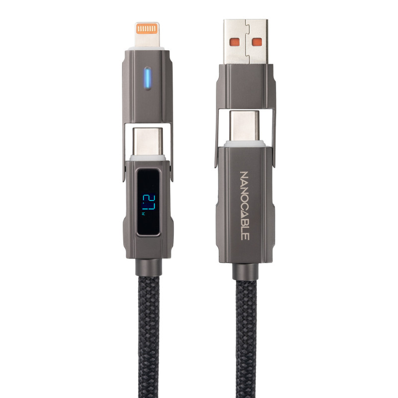 Cable Nanocable USB-A USB-C vers USB-C Lightning M M 1m (Noir)